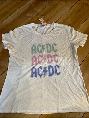 AC/DC Graphic Tee - White with Green/Pink/Blue Logo